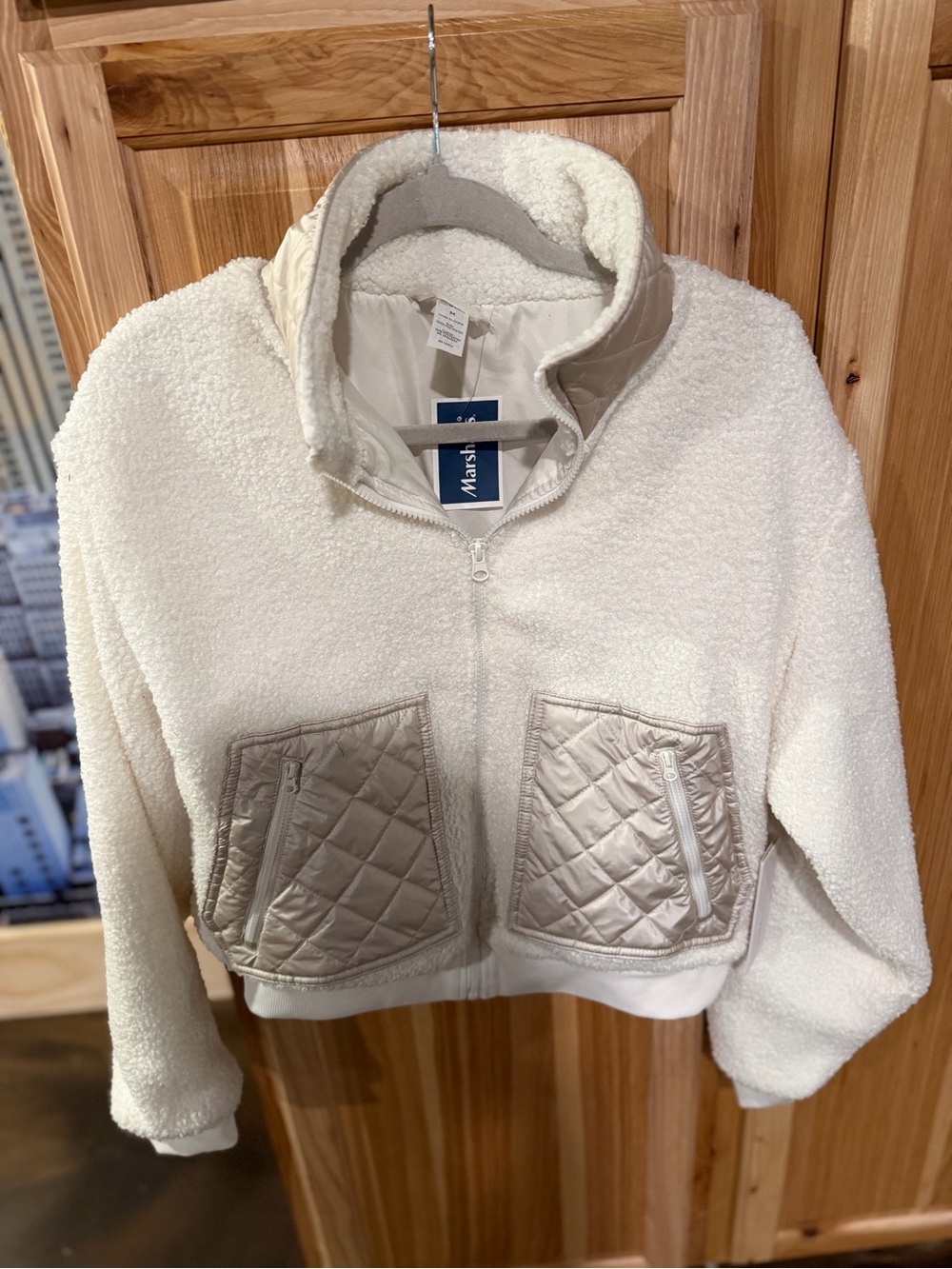 Yogalicious Cream Sherpa Zip Jacket with Quilted Tan Pockets